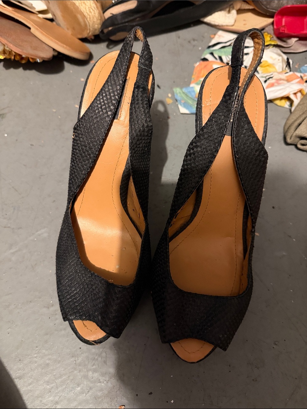 Zara Black Peep-Toe Slingback Heels with Textured Upper